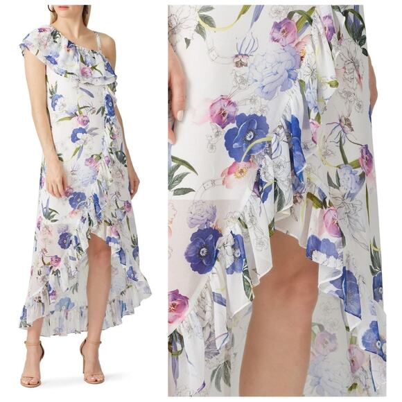 Slate & Willow White Ruffled Floral Midi Dress Size 0 Asymmetrical Vacation - Picture 9 of 9